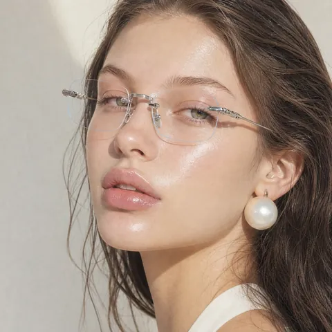 Vintage Rectangular Rimless Sunglasses For Women Men Retro Metal Frame Diamond Cut Edge Transparent AC Lens Fashion Eyewear