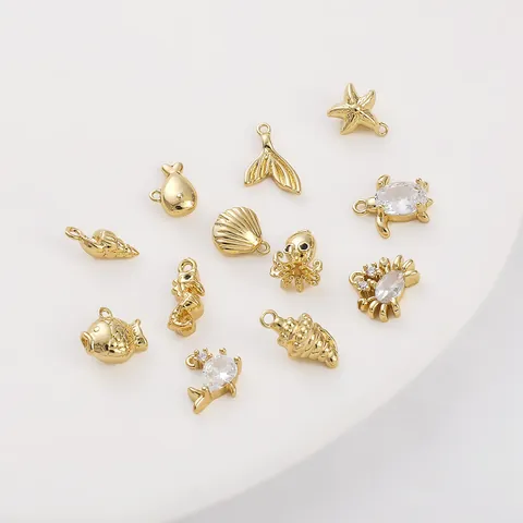 Ciondoli Vita Marina in Rame Riempito d'Oro 14K Fai-da-te Risultati per Gioielli Zirconia Tartaruga Marina Stella Marina Ciondoli a Conchiglia per Collana Bracciale Accessori Artigianali