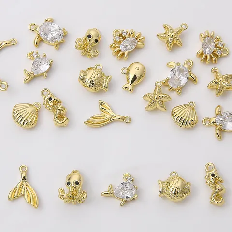 Ciondoli Vita Marina in Rame Riempito d'Oro 14K Fai-da-te Risultati per Gioielli Zirconia Tartaruga Marina Stella Marina Ciondoli a Conchiglia per Collana Bracciale Accessori Artigianali