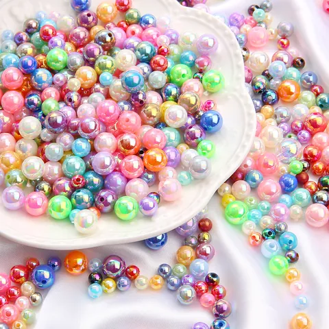 ABS Artificial Pearl Beads Rainbow AB Color Round Loose Beads For DIY Jewelry Making Necklace Bracelet Earring Handmade Accessories