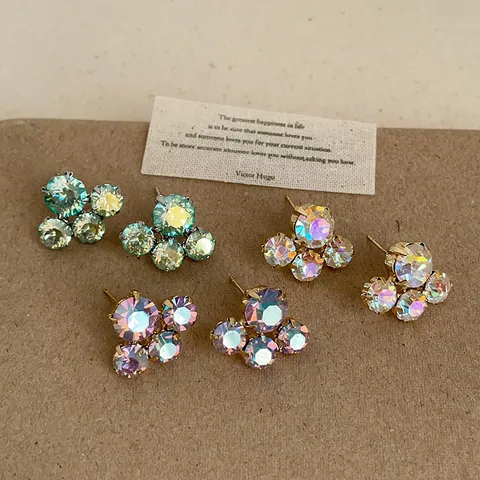 Pendientes de Botón de Flor de Cristal Idiscente para Mujer Estilo de Diseño Aleación Diamante de Imitación Pendientes Poste de Plata