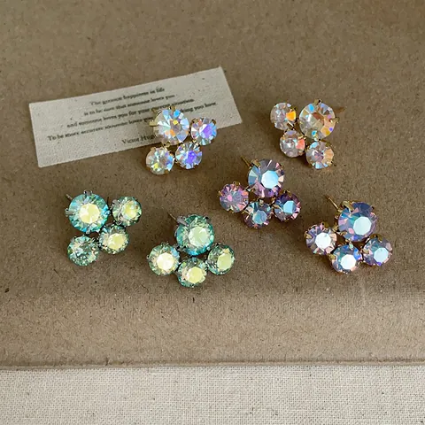 Pendientes de Botón de Flor de Cristal Idiscente para Mujer Estilo de Diseño Aleación Diamante de Imitación Pendientes Poste de Plata