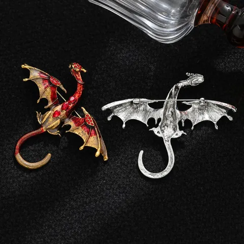 Vintage Flying Dragon Brooch For Men Women Retro Alloy Enamel Oil Dripping Dragon Pin Rhinestone Inlaid Lapel Pin Jewelry Gift