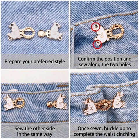 Vintage Chinesischer Stil Metall Verstellbare Taillenknöpfe Hase Blume Emaille Schnalle für Jeans Qipao Hanfu Dekoration