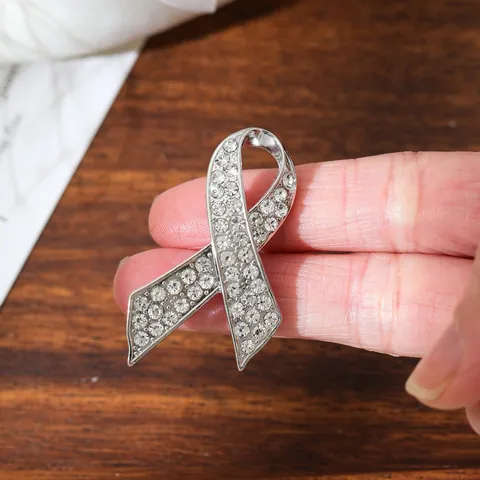 Memorial Awareness Ribbon Brooch Pin Alloy Rhinestone Black Enamel Ribbon Lapel Pin For Funeral Commemoration Badge Unisex Jewelry