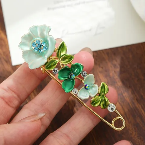 Vintage Enamel Tulip Flower Brooch Pin For Women Alloy Rhinestone Safety Pin Brooch For Cardigan Coat Scarf Dress Jewelry