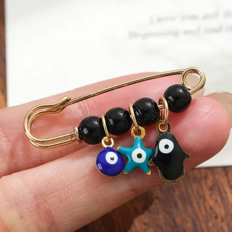Ethnic Evil Eye Hamsa Hand Star Brooches For Women Gold Plated Iron Safety Pin Artificial Pearl Enamel Brooch Jewelry