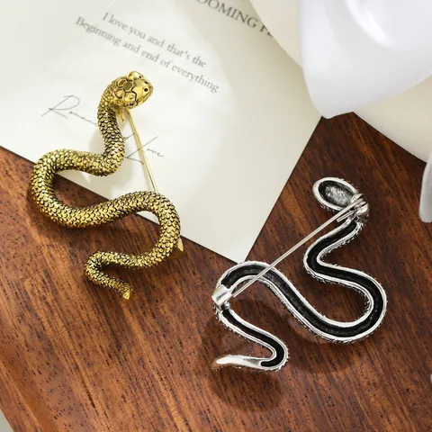 Broche de Serpiente Vintage Para Hombres Mujeres Aleación Forma de Animal Broche de Solapa Joyería Hip Hop De Moda Oro Plata