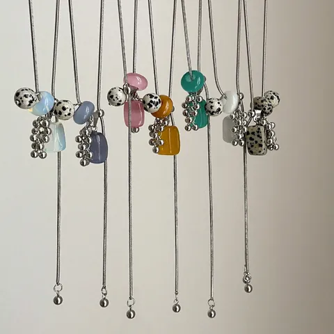 Dalmatian Stone Natural Stone Grape Cluster Adjustable Long Necklace For Women Minimalist Fashion Pendant Necklace Jewelry