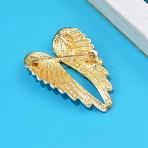 Engelsflügel Brosche Für Damen Weiß Emaille Strass Eingelegt Legierung Brosche Pin Mode Accessoire Gold Überzogene Flügel