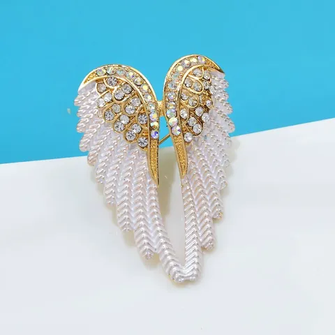 Engelsflügel Brosche Für Damen Weiß Emaille Strass Eingelegt Legierung Brosche Pin Mode Accessoire Gold Überzogene Flügel