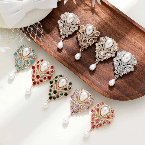 French Vintage Brooch Pin For Women Artificial Pearl Rhinestone Inlaid Water Drop Brooch High Sense Palace Style Alloy Brooch Coat Accessories
