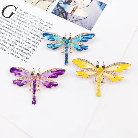 Vintage Chinese Style Dragonfly Brooch For Women Alloy Rhinestone Enamel Drip Insect Brooch Lapel Pin Retro Fashion Jewelry Accessory