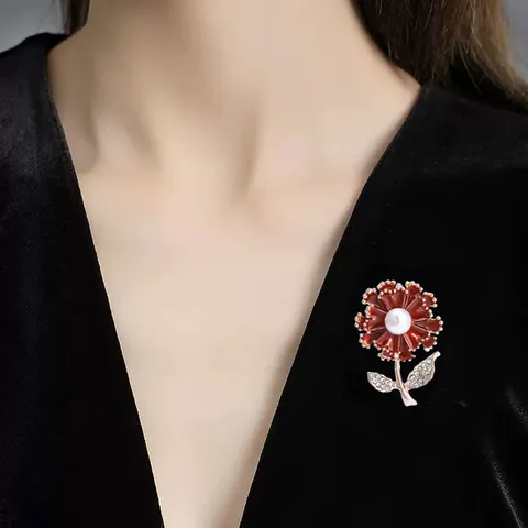 Alloy Drip Oil Carnation Flower Brooch With Artificial Pearl Rhinestone For Women Mother's Day Gift Elegant Clothing Accessory