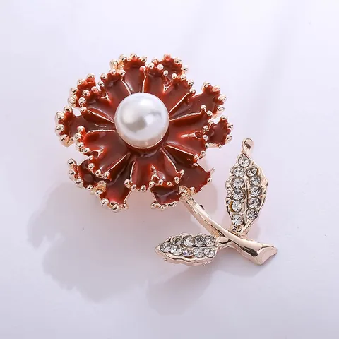 Alloy Drip Oil Carnation Flower Brooch With Artificial Pearl Rhinestone For Women Mother's Day Gift Elegant Clothing Accessory