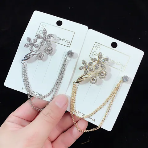 Herren Anzug Quaste Kette Brosche Legierung Strass Floral Reversnadel Schmuck Accessoire Für Bankett Hochzeit Party