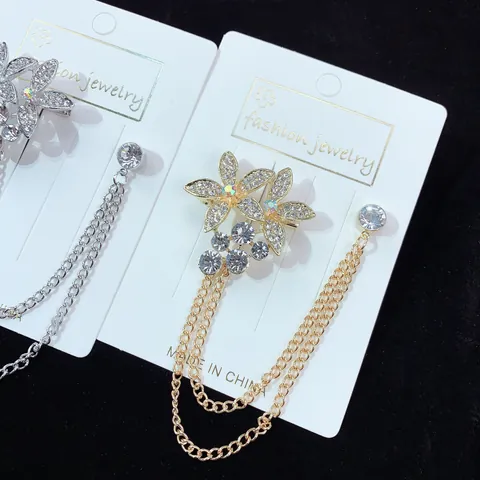 Herren Anzug Quaste Kette Brosche Legierung Strass Floral Reversnadel Schmuck Accessoire Für Bankett Hochzeit Party