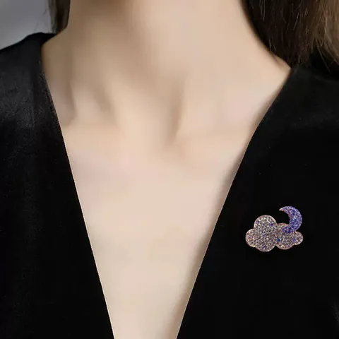 Korean Alloy Rhinestone Cloud Moon Brooch Cute Colorful Breastpin Clothing Accessories Fashion Jewelry Gift for Women