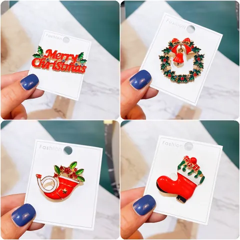 Neue Weihnachts-Brosche Legierung Strass Emaille Weihnachtsmann Weihnachtsbaum Elch Schneemann Anstecknadel Broschen Für Damen Festlicher Schmuck Geschenke