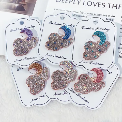 Korean Alloy Rhinestone Cloud Moon Brooch Cute Colorful Breastpin Clothing Accessories Fashion Jewelry Gift for Women