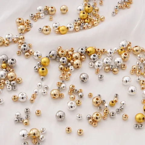 14K Gold Plated Smooth Round Copper Spacer Beads For Jewelry Making DIY Bracelet Necklace Handcraft Supplies High Shine Metallic Finish Beads