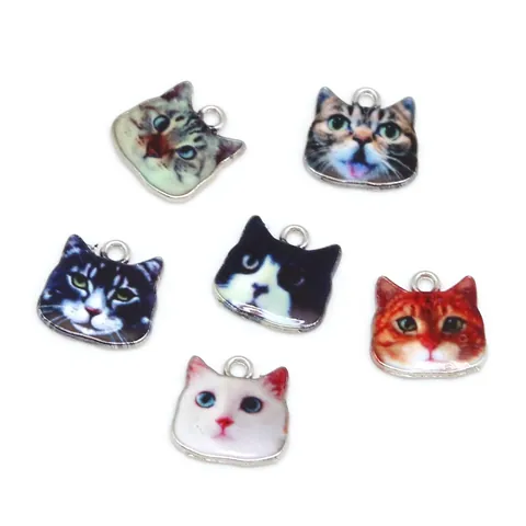 Cute Cat Head Alloy Enamel Pendants For DIY Jewelry Making Handmade Earring Necklace Craft Supplies Cute Animal Charms