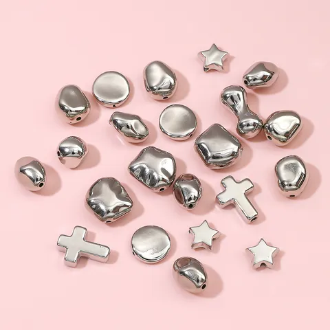 CCB Silver Plated Cross Star Heart Loose Beads For DIY Jewelry Making Necklace Bracelet Handmade Craft Supplies Material