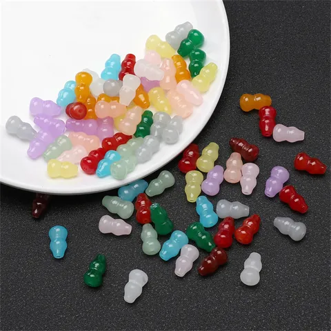 Perles en Verre en Forme de Calebasse Vintage Imitation Jade Perles en Vrac pour Bracelet Collier DIY Fabrication de Bijoux Artisanaux Trou Droit
