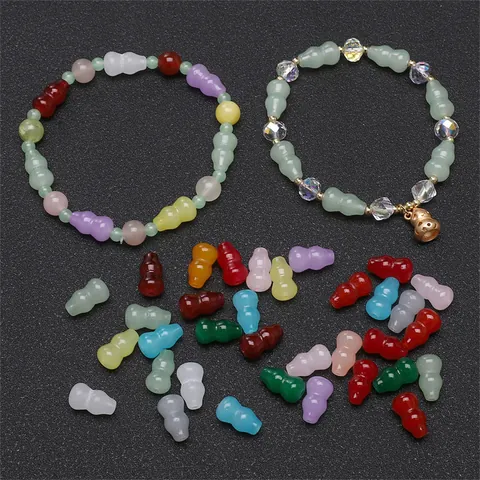 Perles en Verre en Forme de Calebasse Vintage Imitation Jade Perles en Vrac pour Bracelet Collier DIY Fabrication de Bijoux Artisanaux Trou Droit