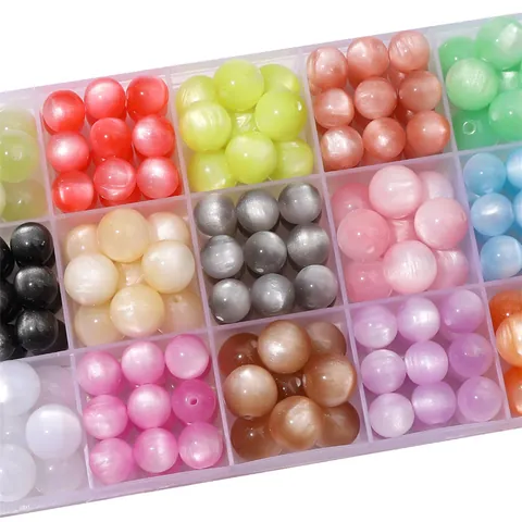 High Grade Resin Imitation Cat Eye Beads Round Colorful Straight Hole Loose Beads For DIY Bracelet Necklace Jewelry Making Accessory