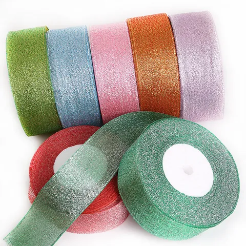 Glitter Ribbon Polyester Metallic Shine Fabric Ribbon For Gift Wrapping DIY Hair Accessories Flower Decoration Wedding Party Decor