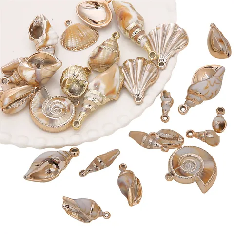 DIY Acrylic Faux Shell Pendants Gold Alloy Edging Conch Scallop Charms For Handmade Earring Keychain Jewelry Making Accessories
