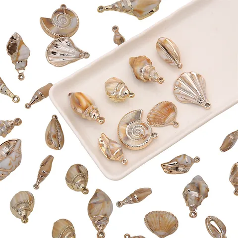 DIY Acrylic Faux Shell Pendants Gold Alloy Edging Conch Scallop Charms For Handmade Earring Keychain Jewelry Making Accessories