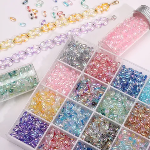 Glass Iridescent Rice Beads Frosted Rainbow Glass Seed Beads For DIY Jewelry Bracelet Necklace Phone Chain Making Accessories Crafts Findings