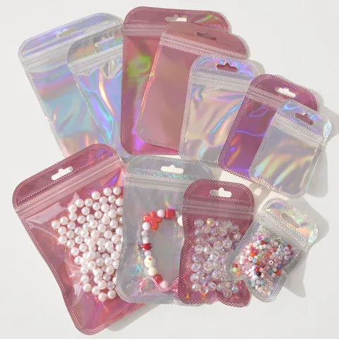 Holographic Jewelry Self-Sealing Bags Thickened Anti-Oxidation Plastic Pvc Ziplock Pouches For Earrings Rings Necklaces Small Items Storage Bags