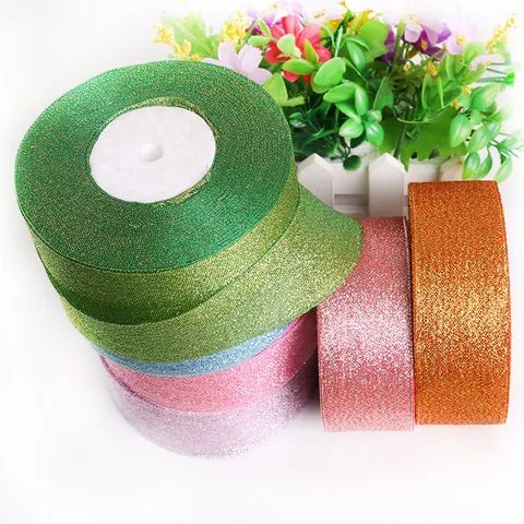 Glitter Ribbon Polyester Metallic Shine Fabric Ribbon For Gift Wrapping DIY Hair Accessories Flower Decoration Wedding Party Decor