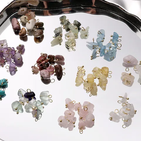 Mini Pendentifs en Pierre Naturelle Concassée Avec Boucle en Alliage Doré Pour Boucles d'Oreilles Collier DIY Accessoires de Bijouterie Pour Femmes Fait Main