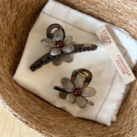 Molletta per Capelli a Pinza Fiore Caffè Marmorizzato Stile Coreano Elegante Clip a Squalo per Donna Accessori Capelli
