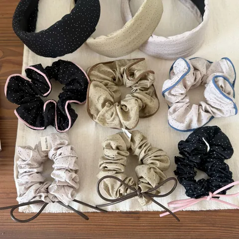 Korean Style Polka Dot Scrunchie Ruffle Headband With Leather Bow Sweet Pleated Hair Ties Fashion Hair Accessories For Women
