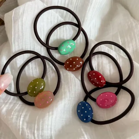 Elastico per Capelli Ovale a Pois ad Alta Elasticità a Forma di Chicco di Zucchero Porta Coda di Cavallo Stile Coreano Moda Donna Accessorio Quotidiano