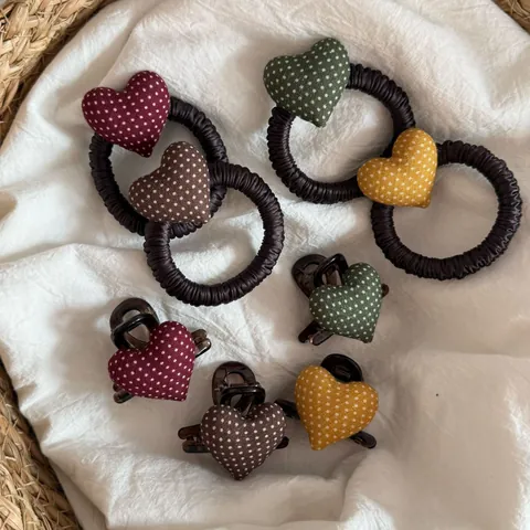 Korean Style Polka Dot Heart Hair Accessories Fabric Heart Hair Tie High Elastic Ponytail Holder Small Claw Clip For Women