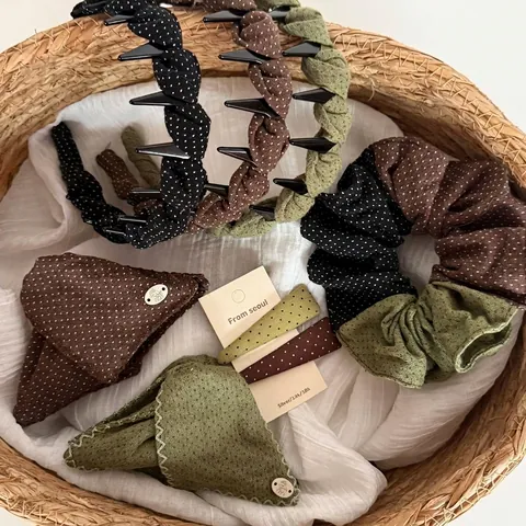 Ensemble d'Accessoires de Cheveux à Pois Doux Mignon Ours en Peluche Élastique à Cheveux Nœud Barrette Serre-tête Style Coréen pour Femmes Filles