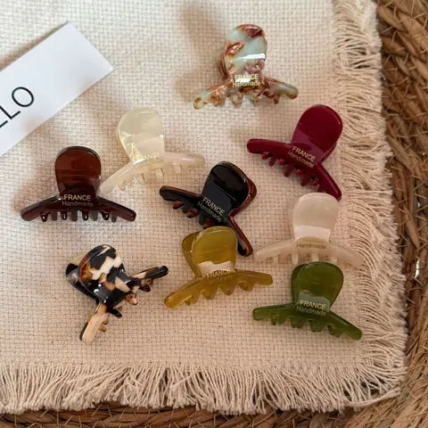 Mini Pince à Cheveux en Acétate Style Français pour Femmes Fait Main Imprimé Léopard Barrette Rétro Chocolat Jaune Bijoux