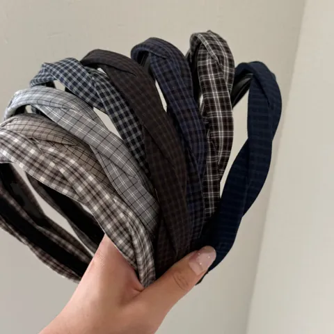 Korean Style Plaid Twisted Headband For Women High Cranial Top Hair Hoop Cloth Flannel Hair Accessory For Face Washing Daily Wear