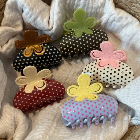 Pinza per Capelli Coreana in Acetato a Pois e Fiori Retrò Francese Shark Hair Clip per Donna Gioielli per Capelli Moda Quotidiana