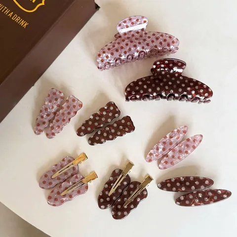 Pinza para el Cabello Estilo Coreano de Acetato de Celulosa con Lunares para Mujer Moda Rosa Marrón Pinza Pico de Pato Accesorio
