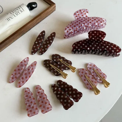 Pinza para el Cabello Estilo Coreano de Acetato de Celulosa con Lunares para Mujer Moda Rosa Marrón Pinza Pico de Pato Accesorio