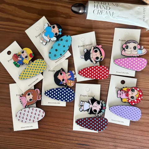 Vintage Acetate Girl Pattern Hair Clip For Women Girls Polka Dot Star Cherry Print Bangs Side Hairpin Cute Hair Accessories