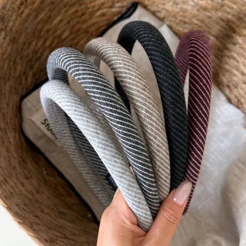 Serre-tête en Flanelle Sergé Rétro Coréen à Côté Large Sommet du Crâne Haut pour Femmes Automne Hiver Bandeau à Rayures Accessoires