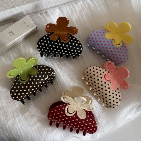Pinza per Capelli Coreana in Acetato a Pois e Fiori Retrò Francese Shark Hair Clip per Donna Gioielli per Capelli Moda Quotidiana